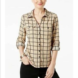 NY Collection Printed Utility Shirt Petite S